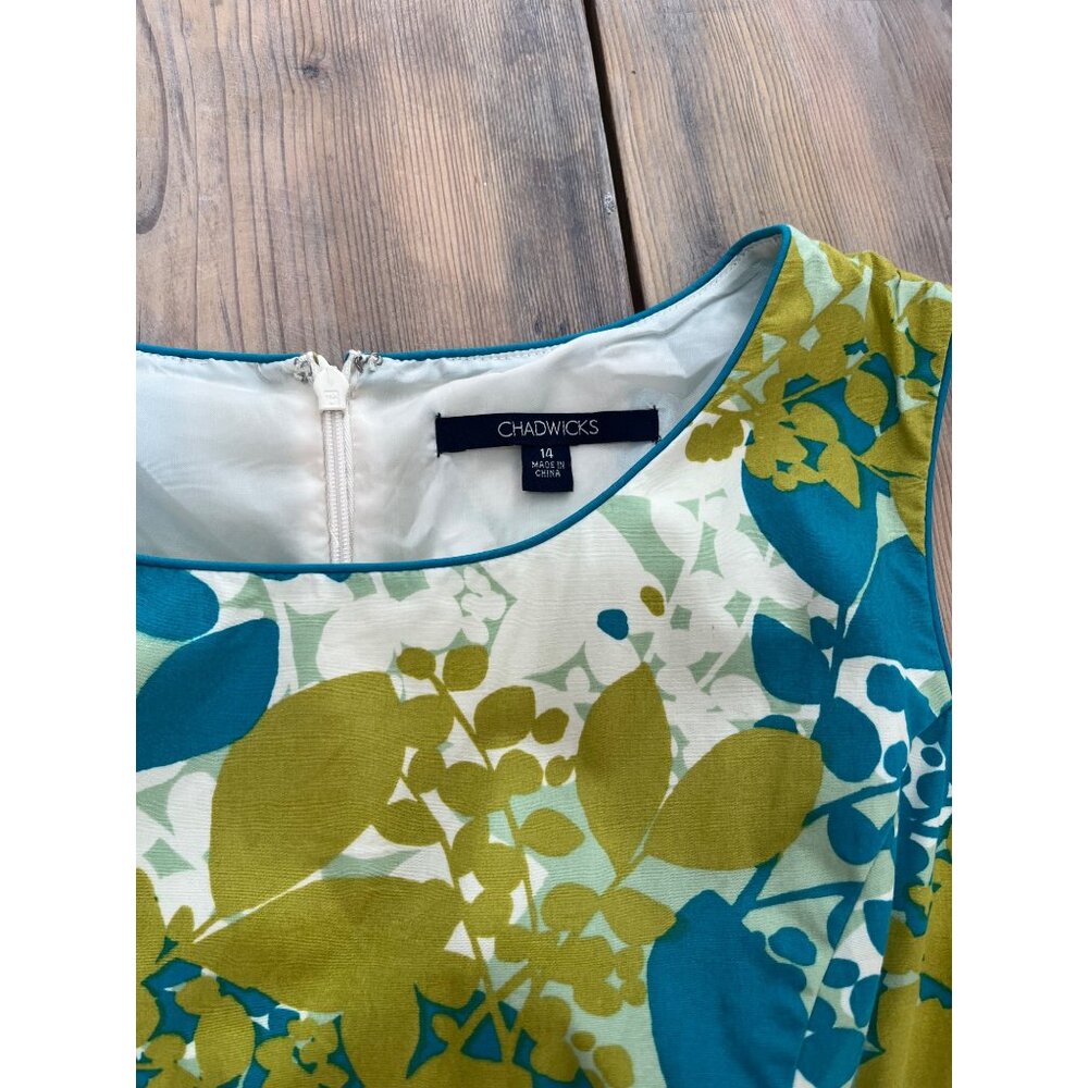 Y2K Chadwicks Shift Dress Womens 14 Green Floral Sleeveless Lined - Picture 4 of 7
